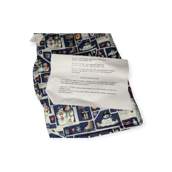 Handmade Snowman 42" Blue & White Table Runner Comes with Original Instructions - Picture 1 of 7